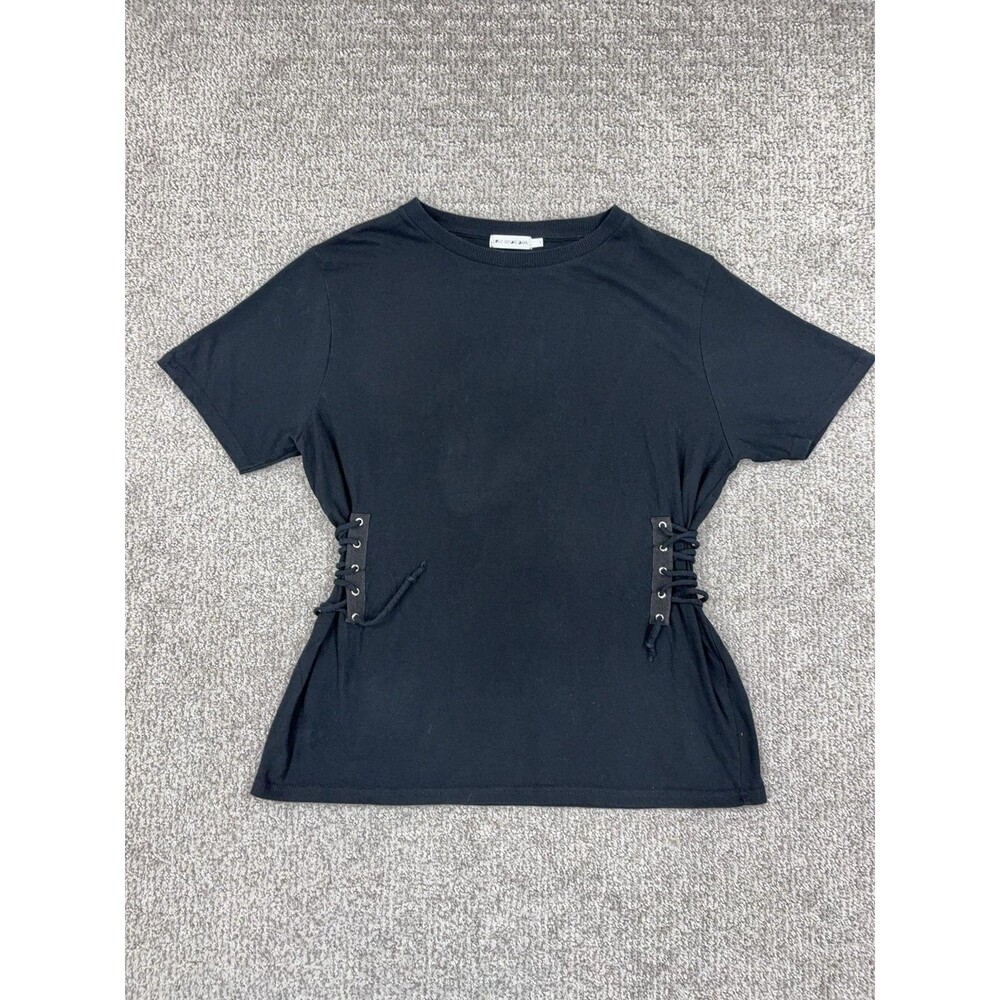 Light Before Dark Shirt Womens S Black Corset Lace Up Tee Gothic Emo Punk